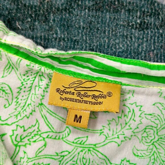 Roberta Roller Rabbit Blouse Top Womens Medium Green Floral 3/4 Sleeve Pintuck - Picture 3 of 16